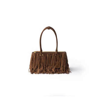 PRADA GALLERIA MEDIUM SUEDE BAG WITH FRINGE 1BA457 (30*14*10.5cm) 